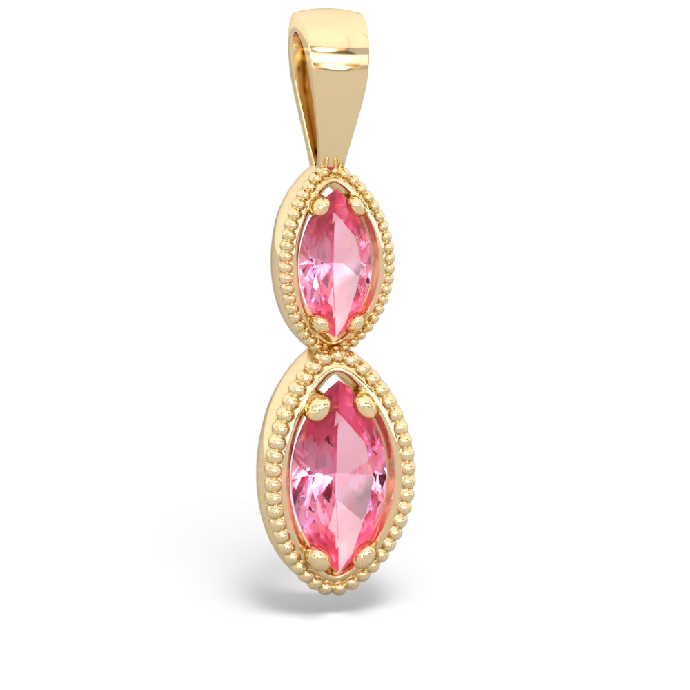 Lab Pink Sapphire Antique-Style Halo 14K Yellow Gold pendant P5700