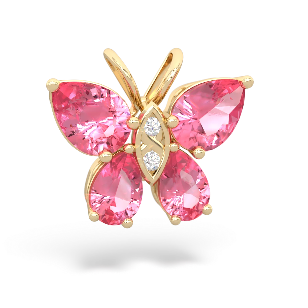 Lab Pink Sapphire Butterfly 14K Yellow Gold pendant P2215