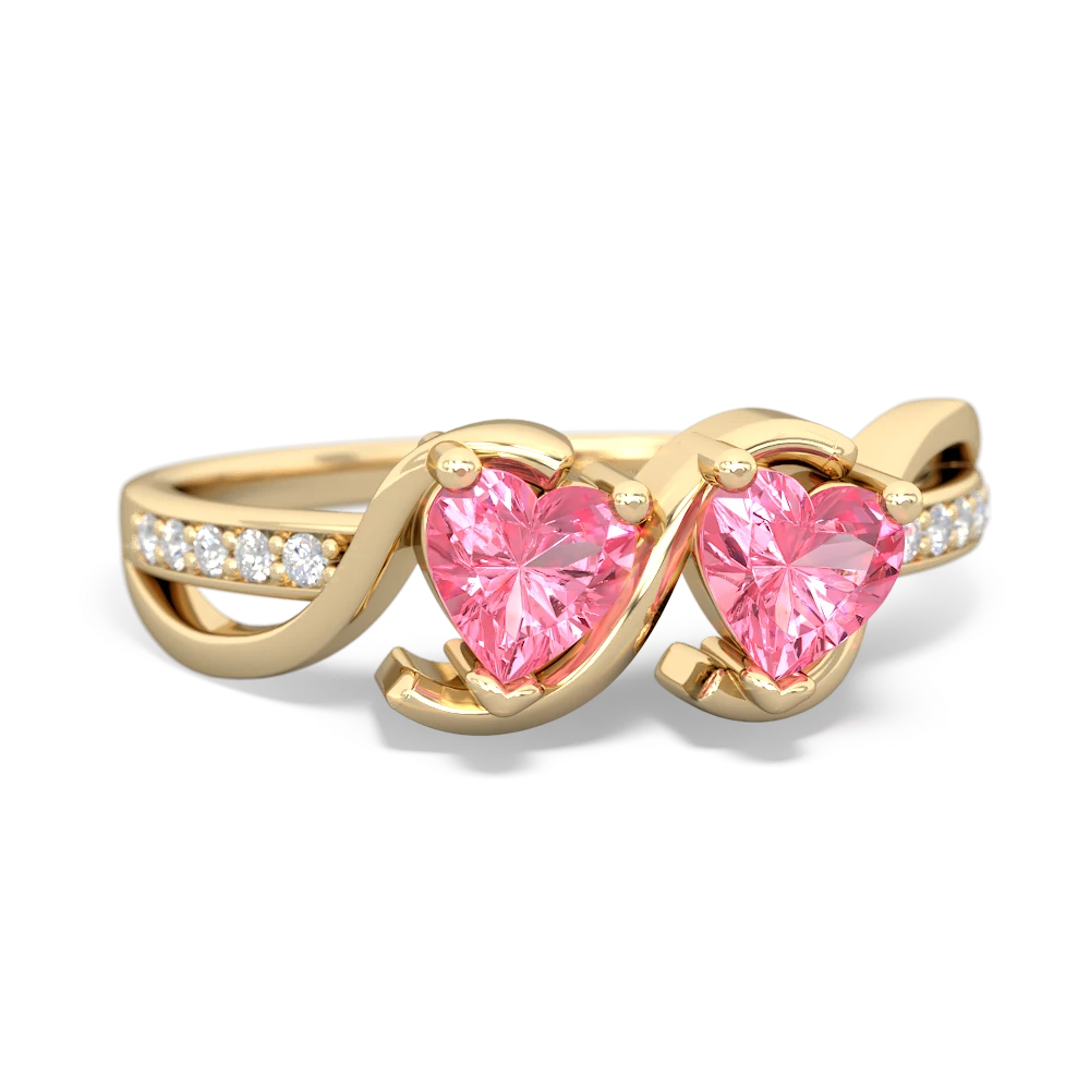 Lab Pink Sapphire Side By Side 14K Yellow Gold ring R3090