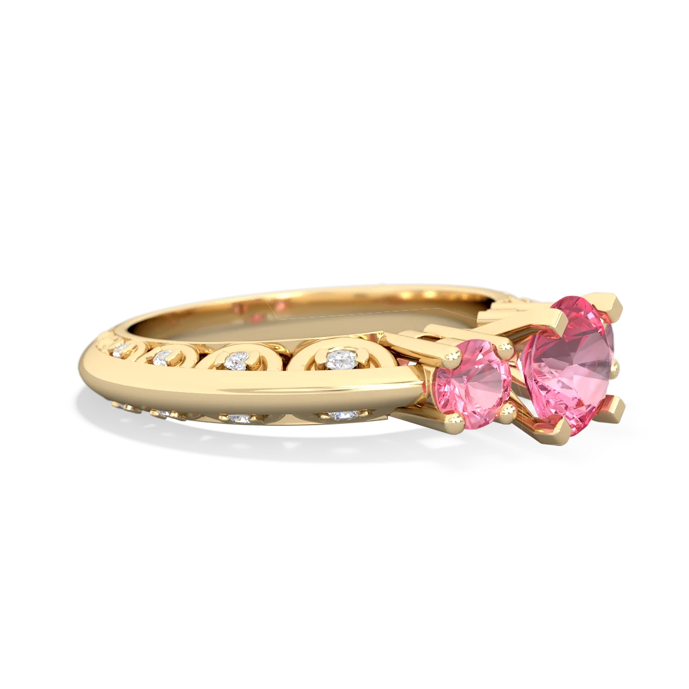 Lab Pink Sapphire Art Deco Eternal Embrace Engagement 14K Yellow Gold ring C2003