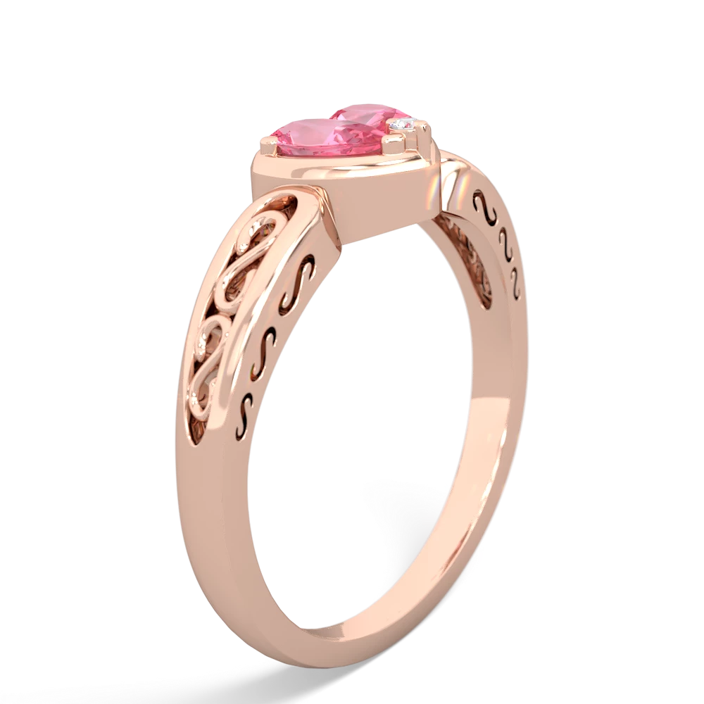 Lab Pink Sapphire Filligree 'One Heart' 14K Rose Gold ring R5070