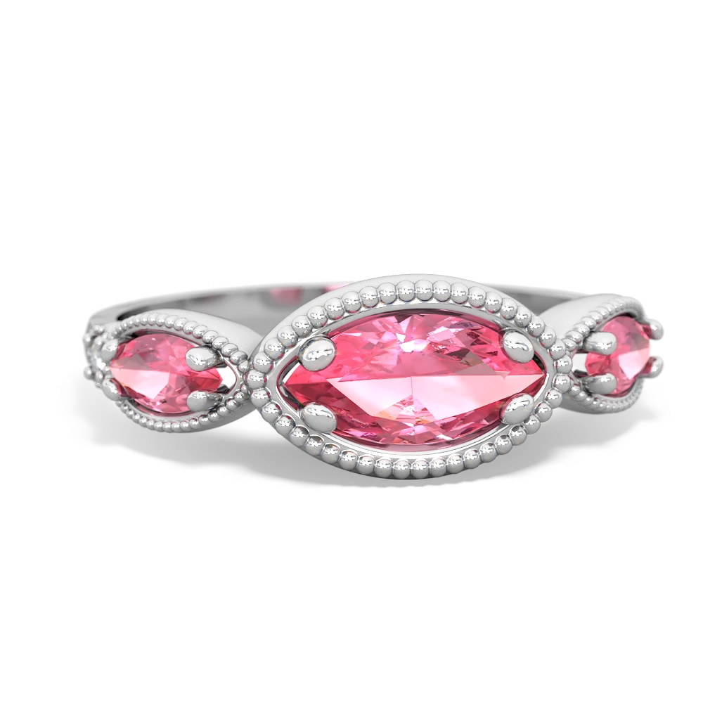 Pink Tourmaline Milgrain Marquise 14K White Gold ring R5700