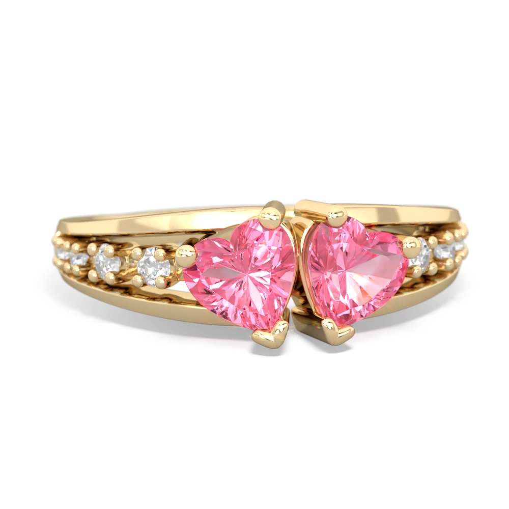 Lab Pink Sapphire Heart To Heart 14K Yellow Gold ring R3342