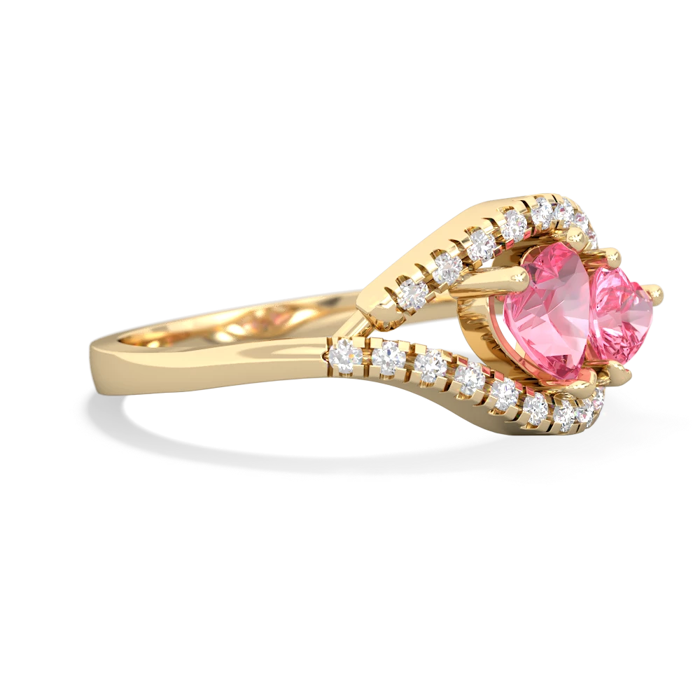 Lab Pink Sapphire Mother And Child 14K Yellow Gold ring R3010