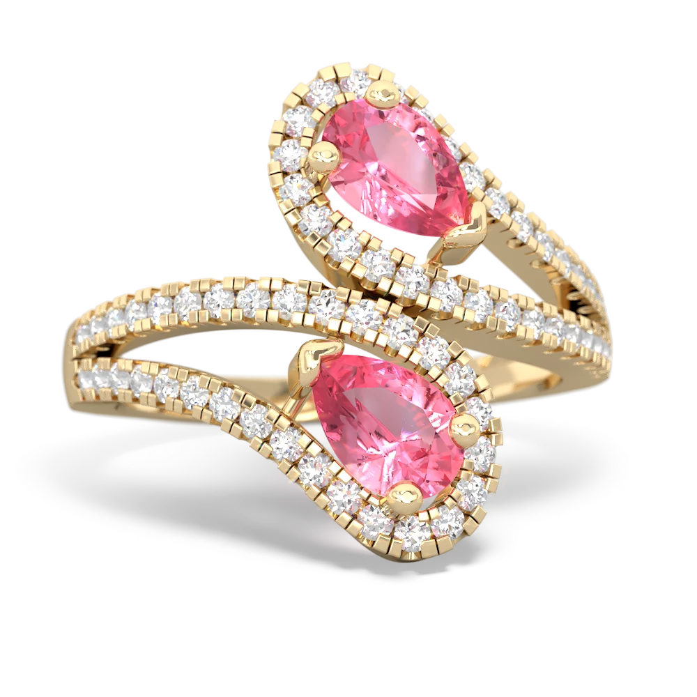 Lab Pink Sapphire Diamond Dazzler 14K Yellow Gold ring R3000