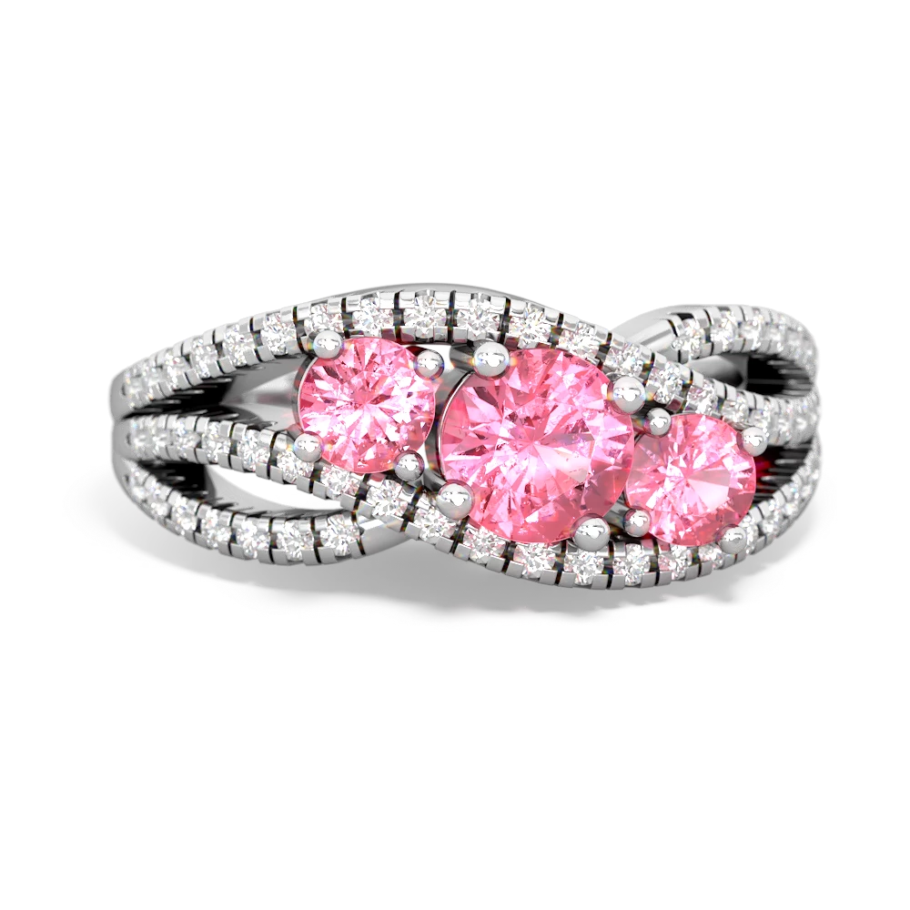 Lab Ruby Three Stone Aurora 14K White Gold ring R3080