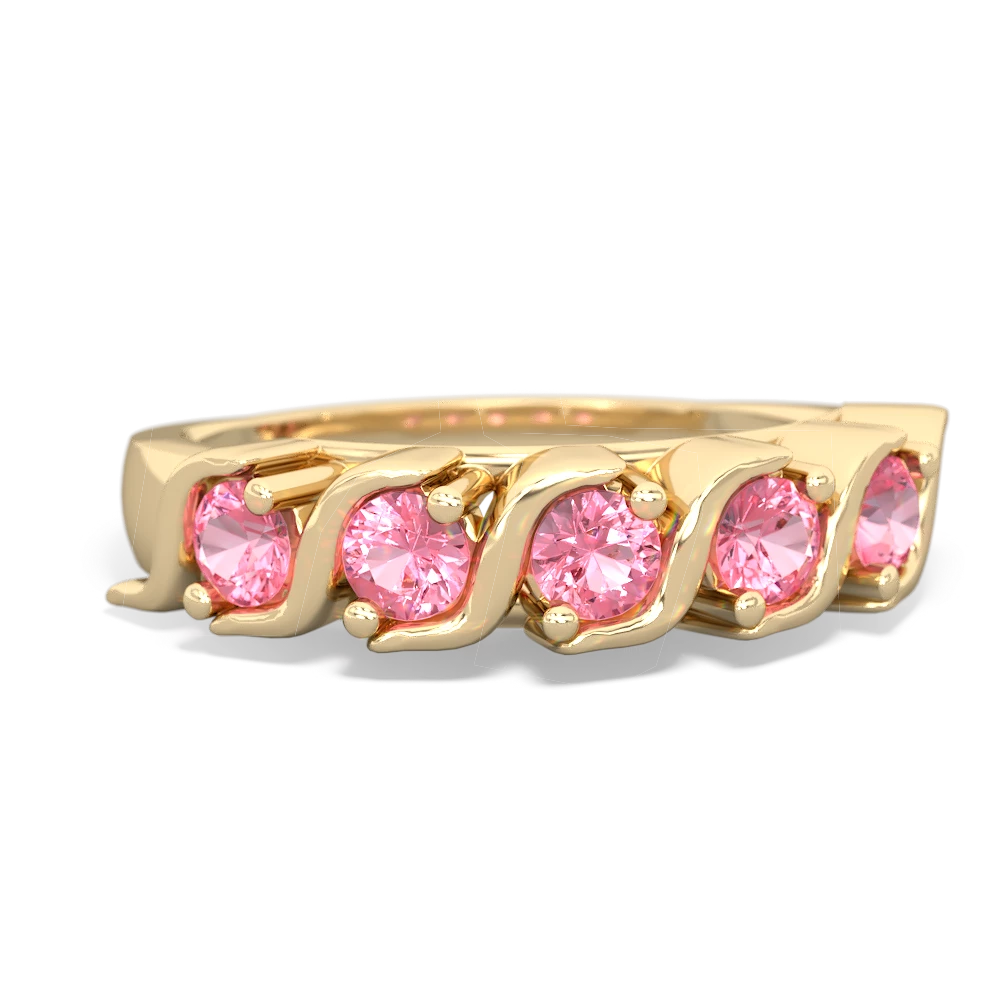 Lab Pink Sapphire Anniversary Band 14K Yellow Gold ring R2089