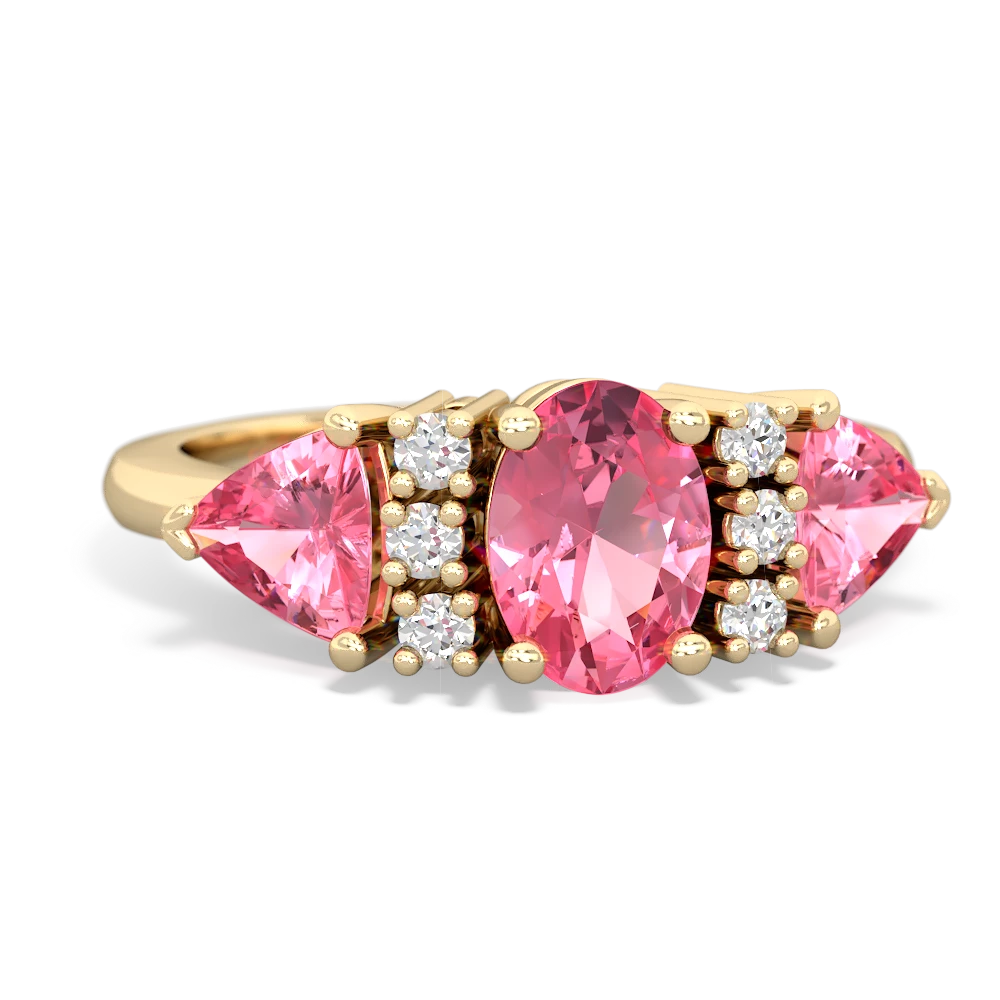 Lab Pink Sapphire Antique Style Three Stone 14K Yellow Gold ring R2186