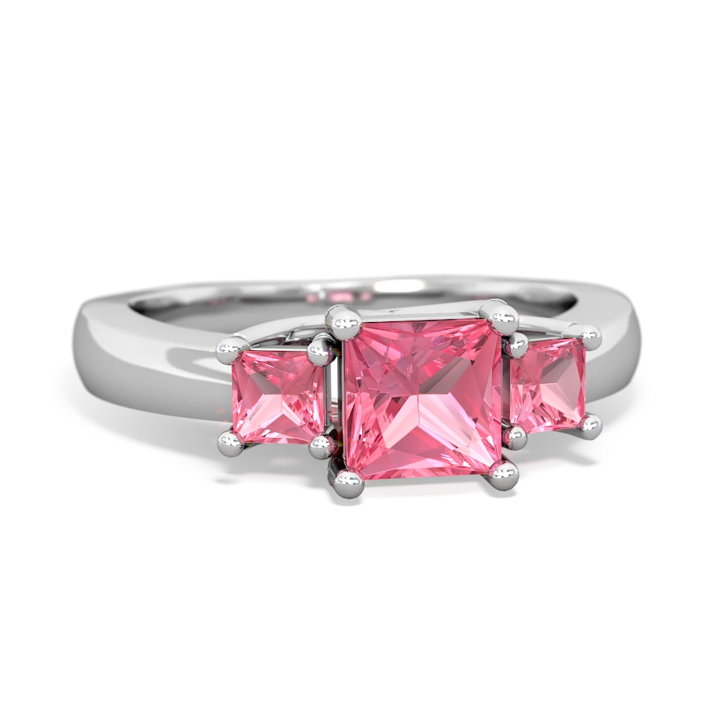 Pink Tourmaline Three Stone Trellis 14K White Gold ring R4015