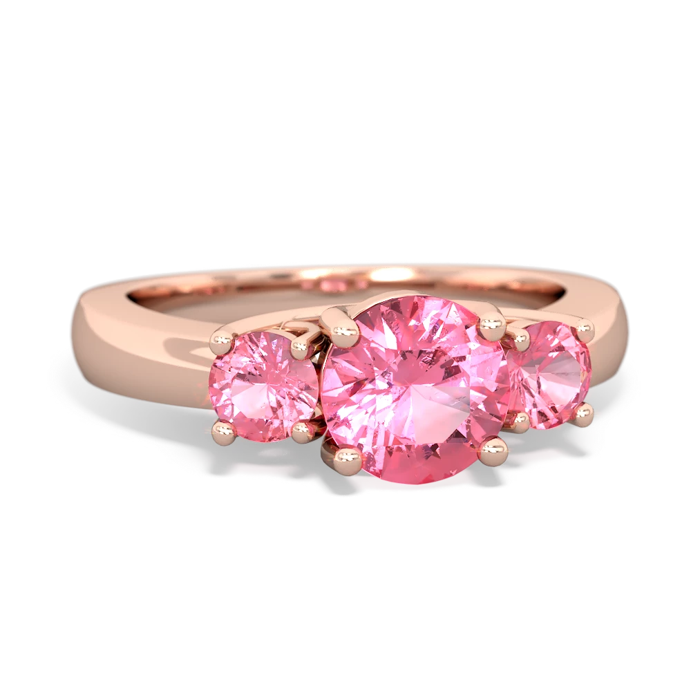 Pink Tourmaline Three Stone Round Trellis 14K Rose Gold ring R4018