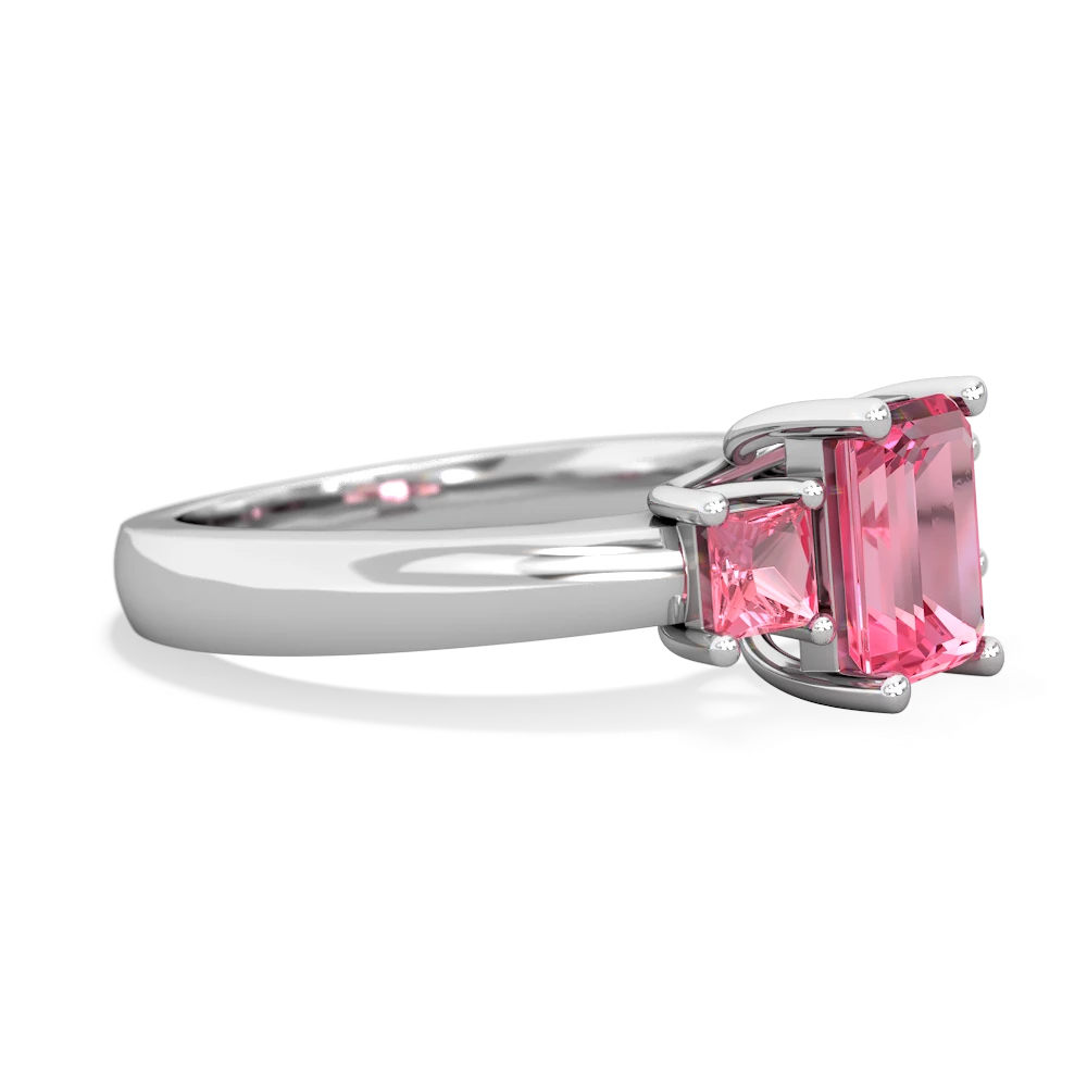 Pink Tourmaline Three Stone Emerald-Cut Trellis 14K White Gold ring R4021