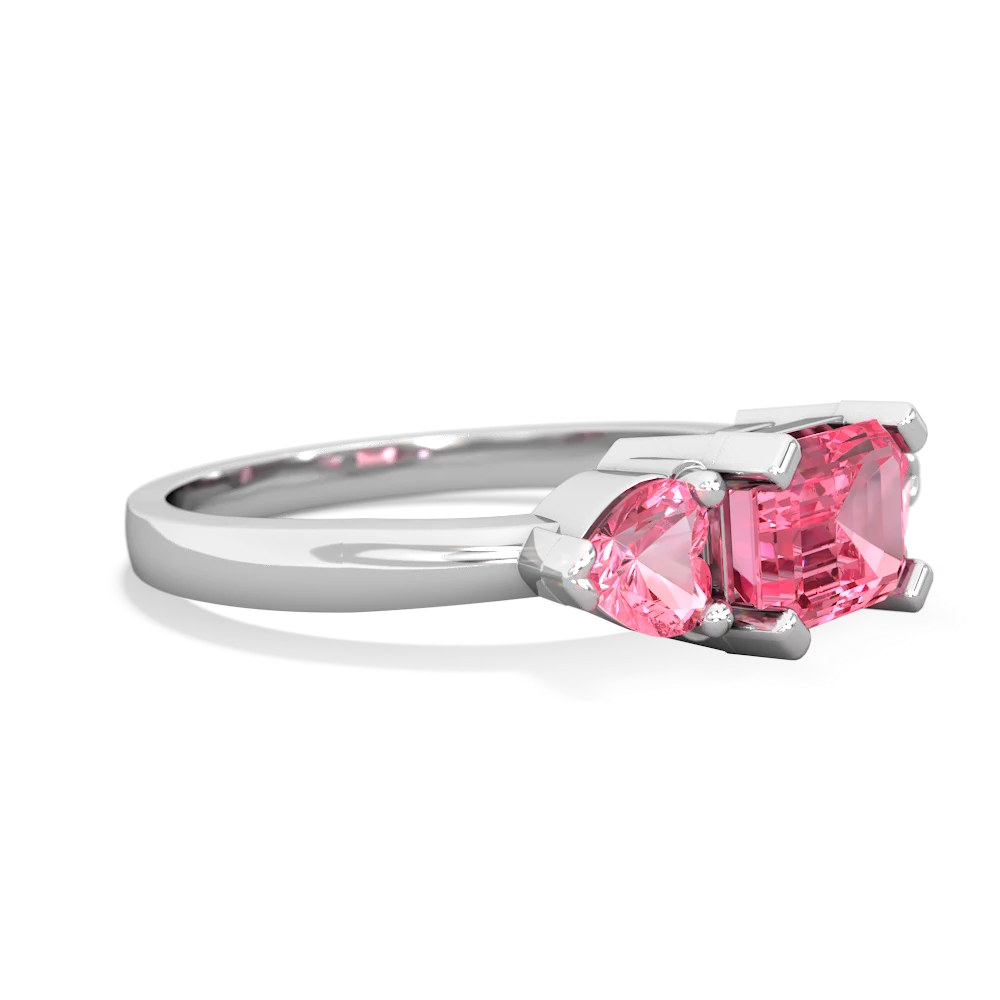 Lab Ruby Three Stone 14K White Gold ring R5235