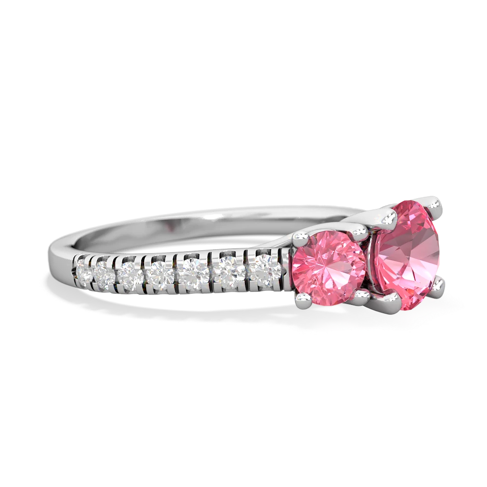 Lab Pink Sapphire Pave Trellis 14K White Gold ring R5500