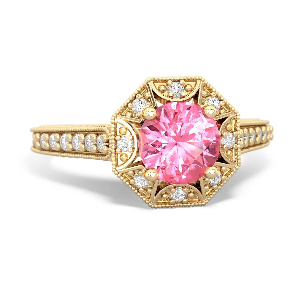 Lab Pink Sapphire Art-Deco Starburst 14K Yellow Gold ring R5520