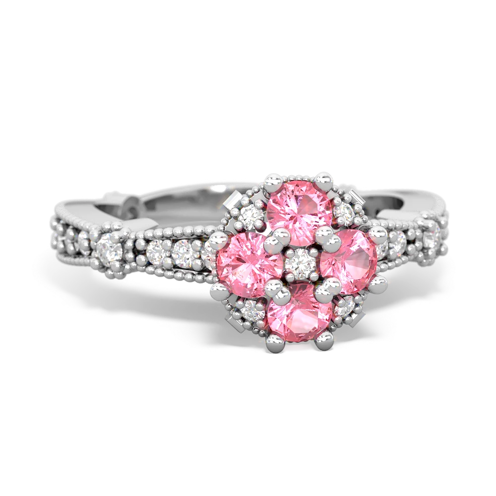 Lab Pink Sapphire Sparkling Tiara Cluster 14K White Gold ring R26293RD