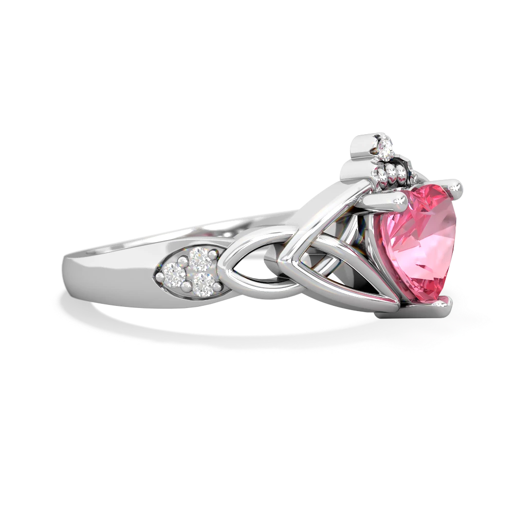 Lab Pink Sapphire Claddagh Celtic Knot Diamond 14K White Gold ring R5001