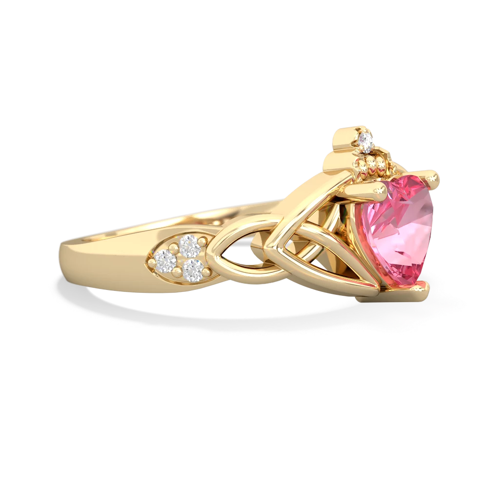 Lab Pink Sapphire Claddagh Celtic Knot Diamond 14K Yellow Gold ring R5001