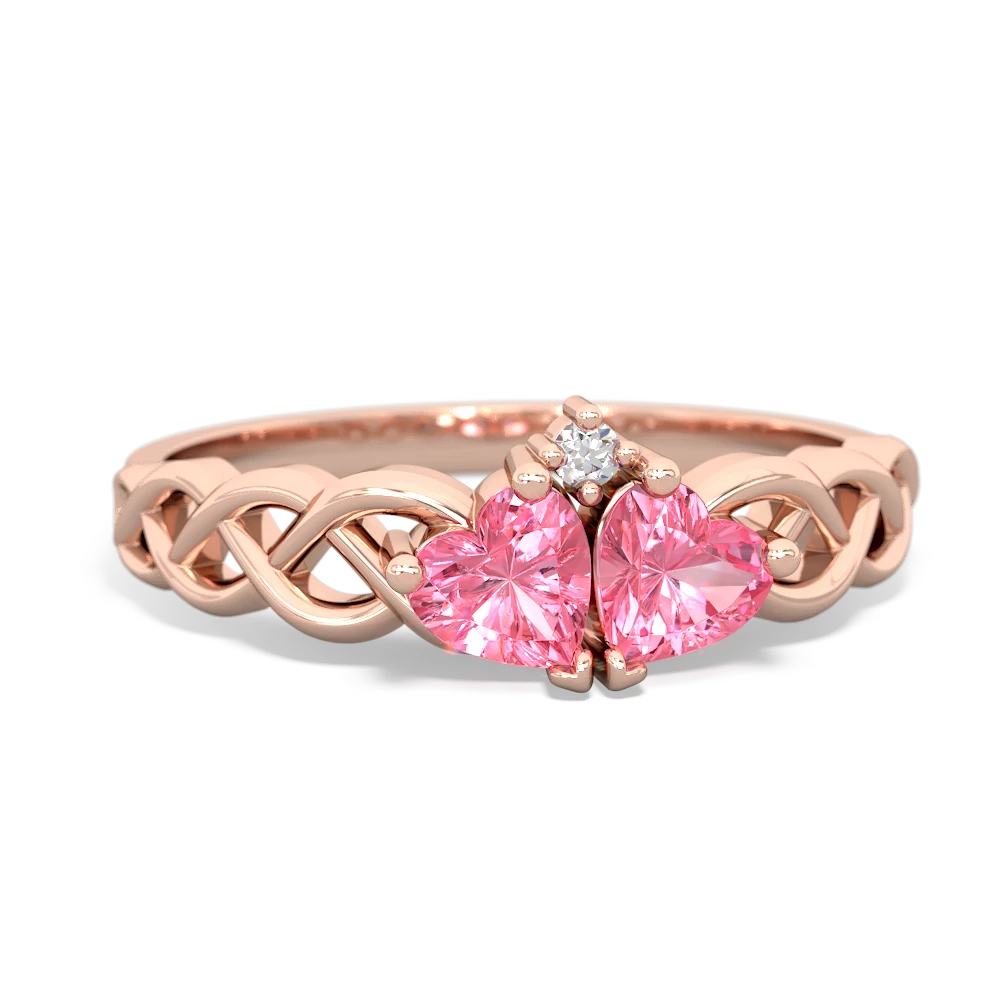 Lab Pink Sapphire Heart To Heart Braid 14K Rose Gold ring R5870