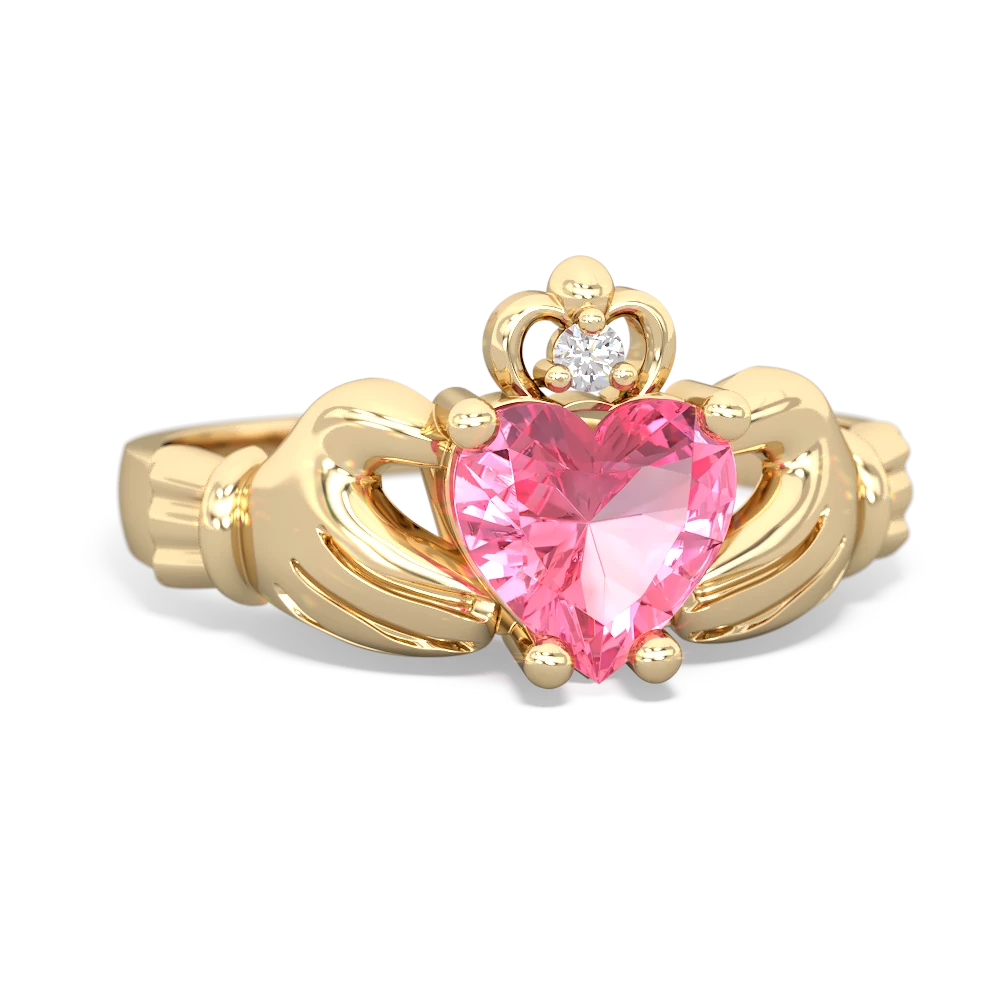 Lab Pink Sapphire Claddagh Diamond Crown 14K Yellow Gold ring R2372