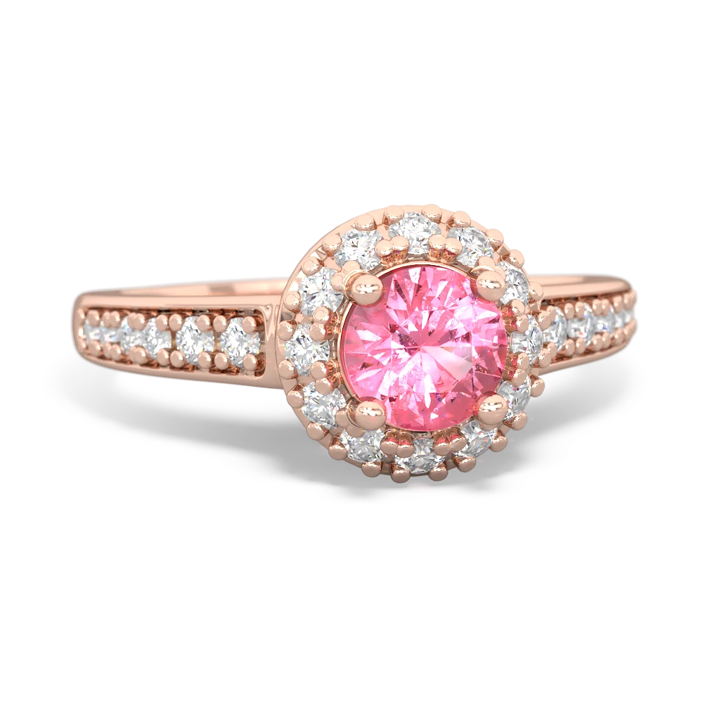 Lab Pink Sapphire Diamond Halo 14K Rose Gold ring R5370