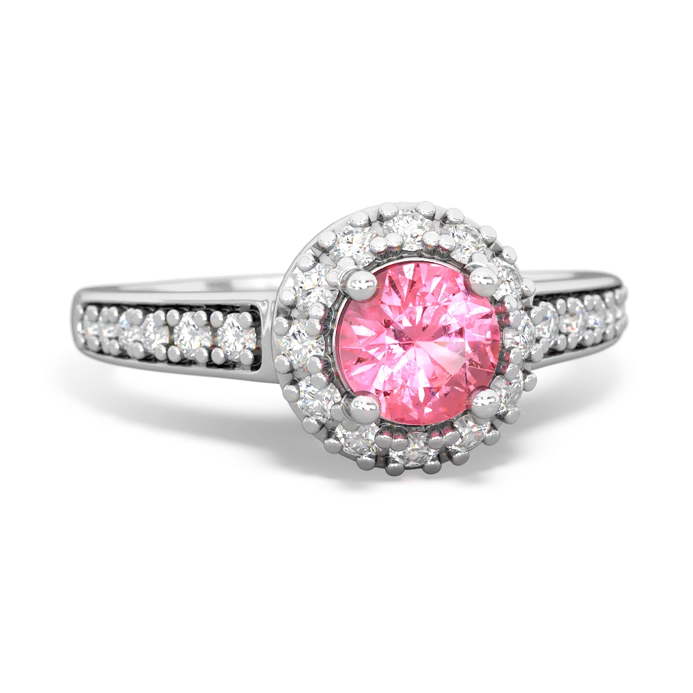 Lab Pink Sapphire Diamond Halo 14K White Gold ring R5370