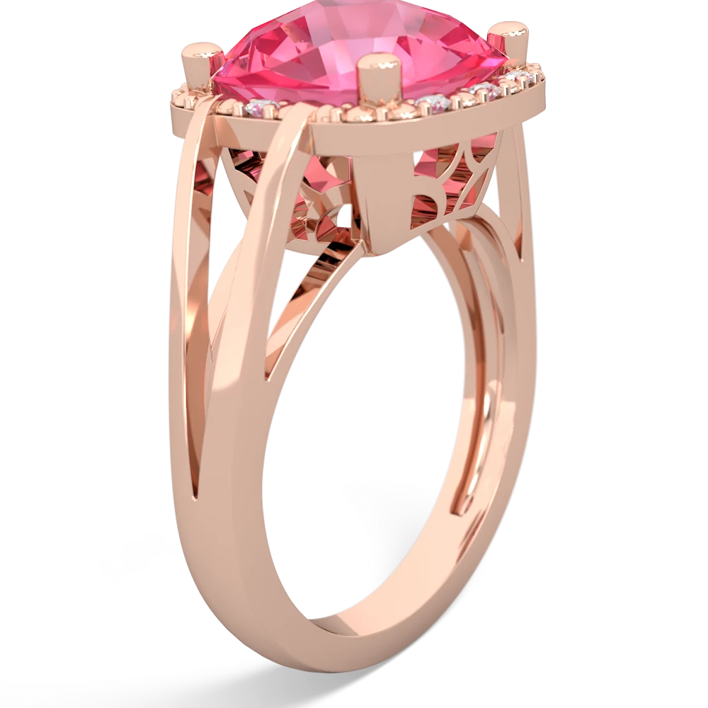 Lab Pink Sapphire Art Deco Cocktail 14K Rose Gold ring R2498