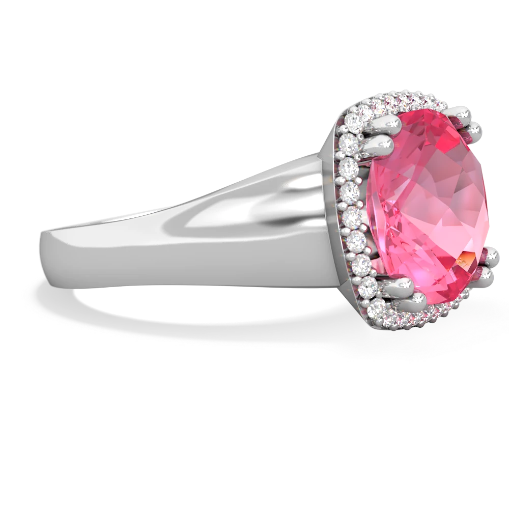 Lab Pink Sapphire Halo Cocktail 14K White Gold ring R2544