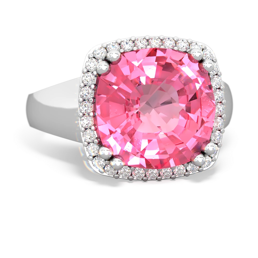 Lab Pink Sapphire Halo Cocktail 14K White Gold ring R2544