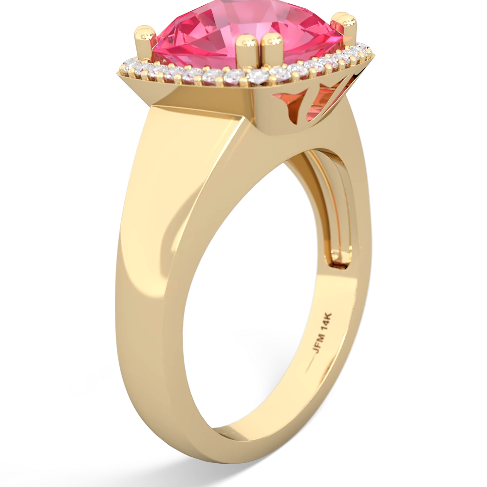 Lab Pink Sapphire Halo Cocktail 14K Yellow Gold ring R2544