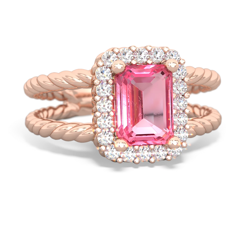 Lab Pink Sapphire Rope Split Band 14K Rose Gold ring R2628