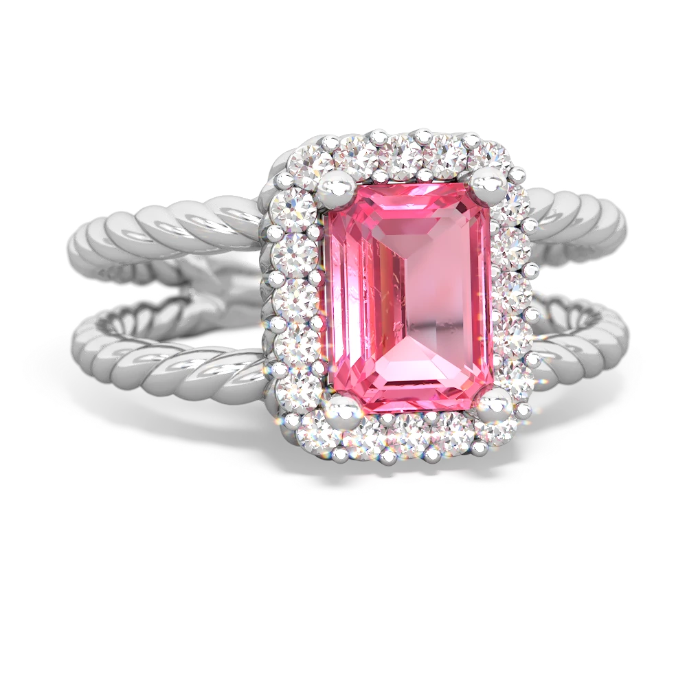 Lab Pink Sapphire Rope Split Band 14K White Gold ring R2628