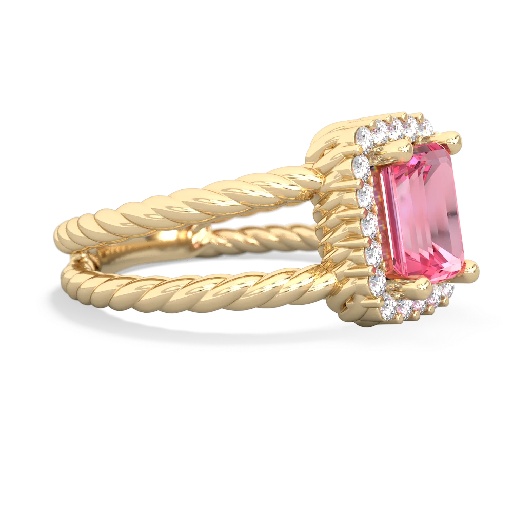 Lab Pink Sapphire Rope Split Band 14K Yellow Gold ring R2628