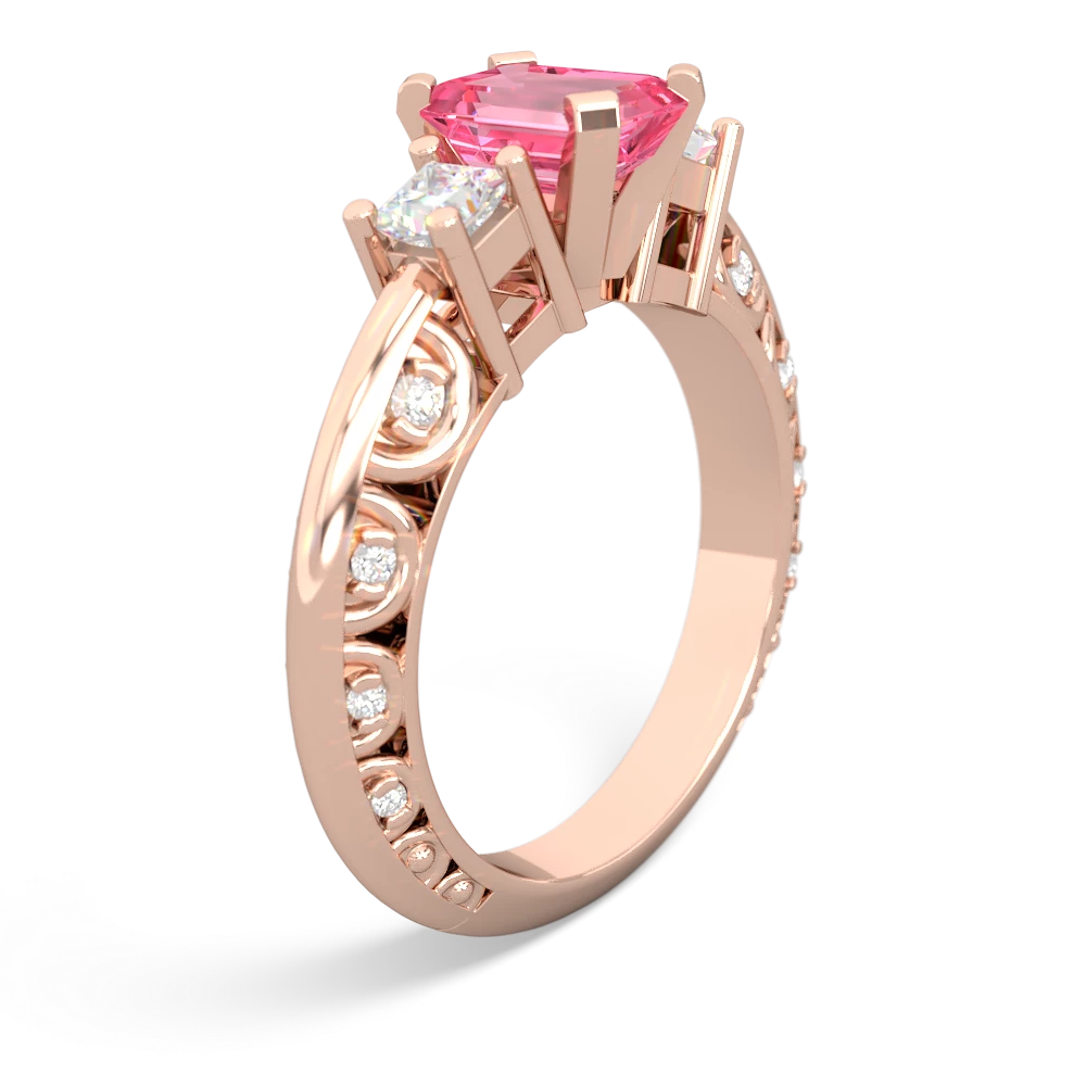 Lab Pink Sapphire Art Deco Diamond 7X5 Emerald-Cut Engagement 14K Rose Gold ring R20017EM