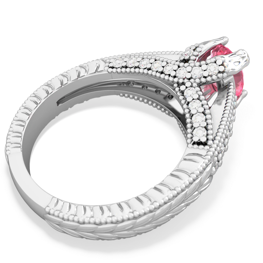 Lab Pink Sapphire Antique Style Milgrain Diamond 14K White Gold ring R2028