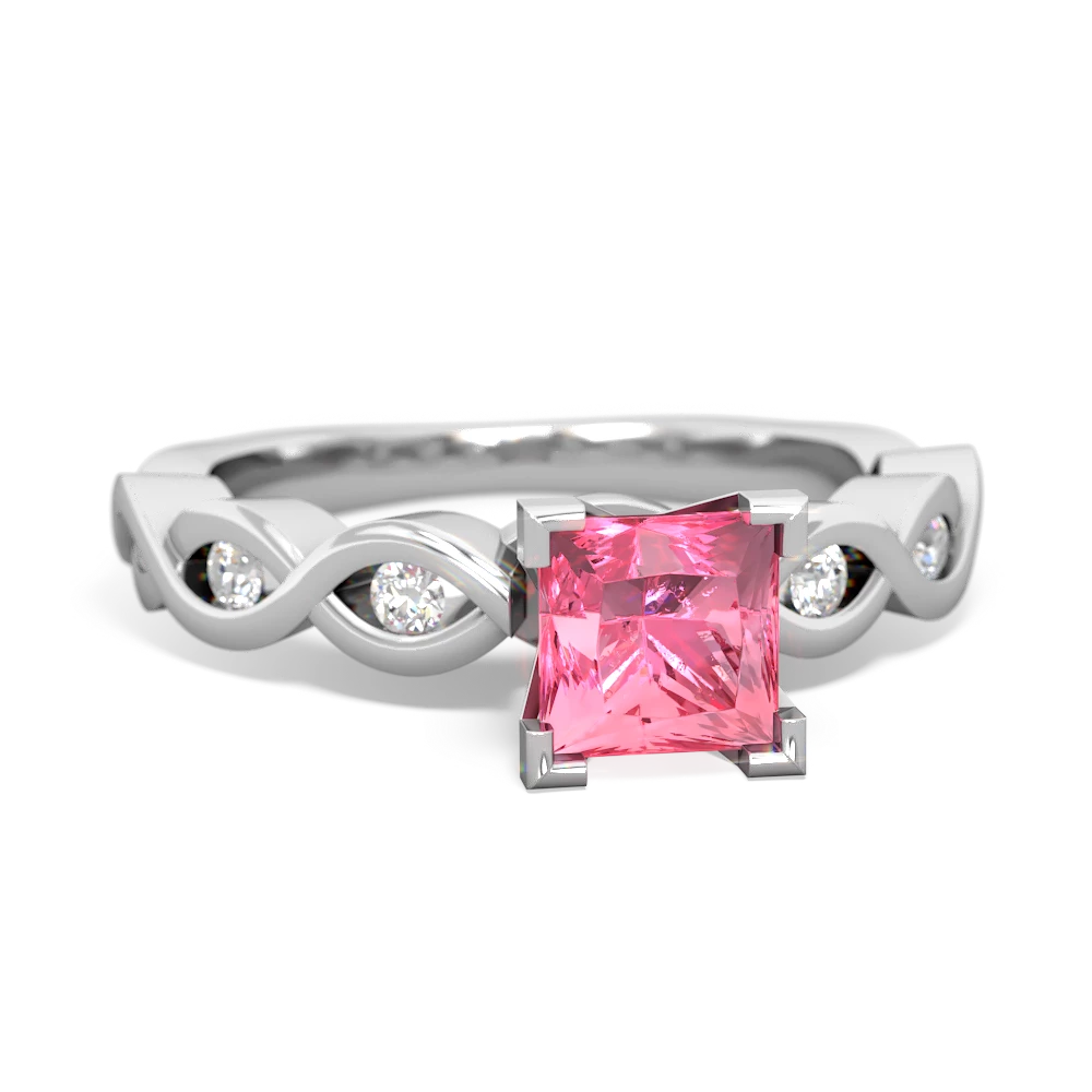 Lab Pink Sapphire Infinity 5Mm Square Engagement 14K White Gold ring R26315SQ