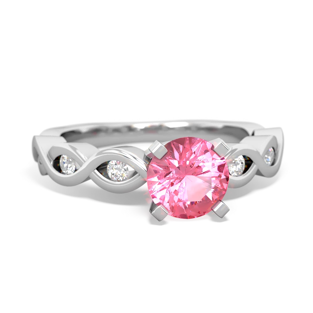 Lab Pink Sapphire Infinity 6Mm Round Engagement 14K White Gold ring R26316RD