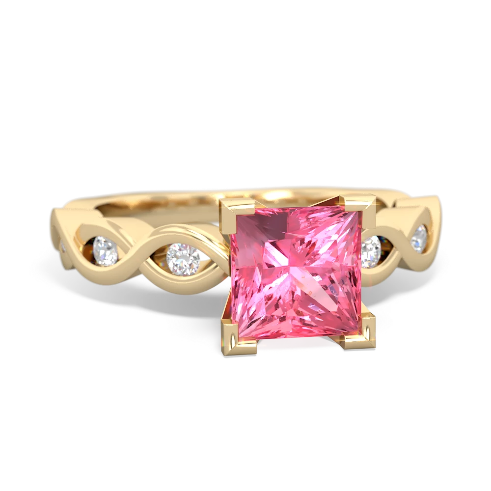 Lab Pink Sapphire Infinity 6Mm Princess Engagement 14K Yellow Gold ring R26316SQ