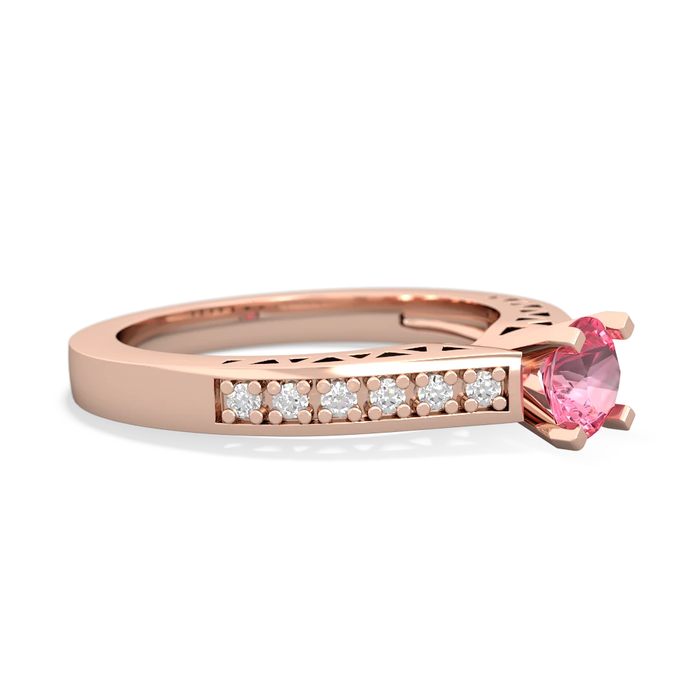 Lab Pink Sapphire Art Deco Engagement 5Mm Round 14K Rose Gold ring R26355RD