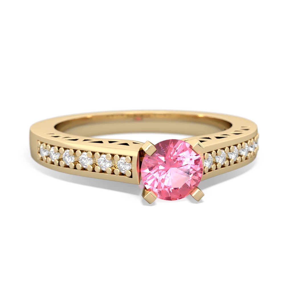 Lab Pink Sapphire Art Deco Engagement 5Mm Round 14K Yellow Gold ring R26355RD