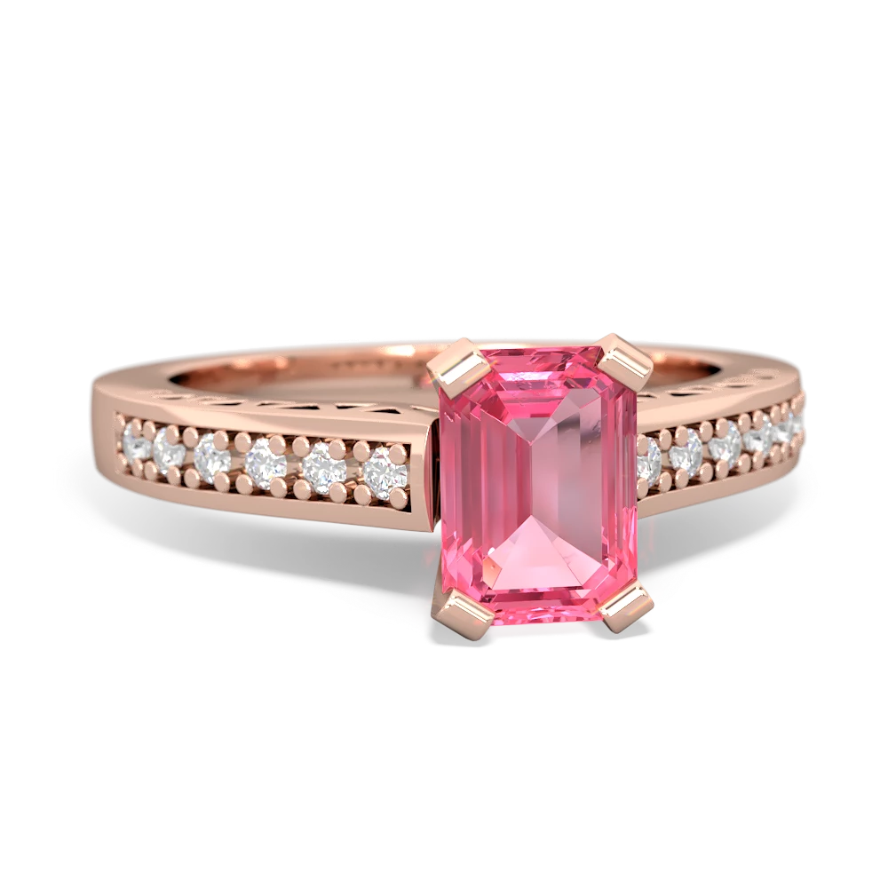 Lab Pink Sapphire Art Deco Engagement 7X5mm Emerald-Cut 14K Rose Gold ring R26357EM