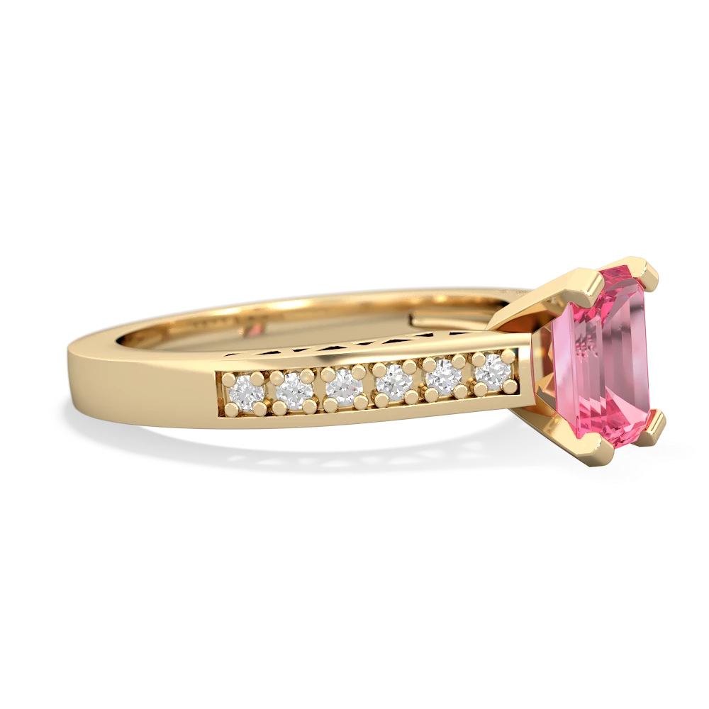 Lab Pink Sapphire Art Deco Engagement 7X5mm Emerald-Cut 14K Yellow Gold ring R26357EM