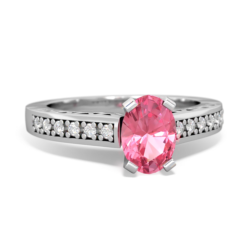 Lab Pink Sapphire Art Deco Engagement 7X5mm Oval 14K White Gold ring R26357VL