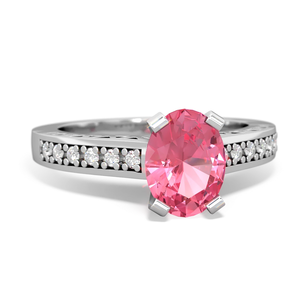 Lab Pink Sapphire Art Deco Engagement 8X6mm Oval 14K White Gold ring R26358VL