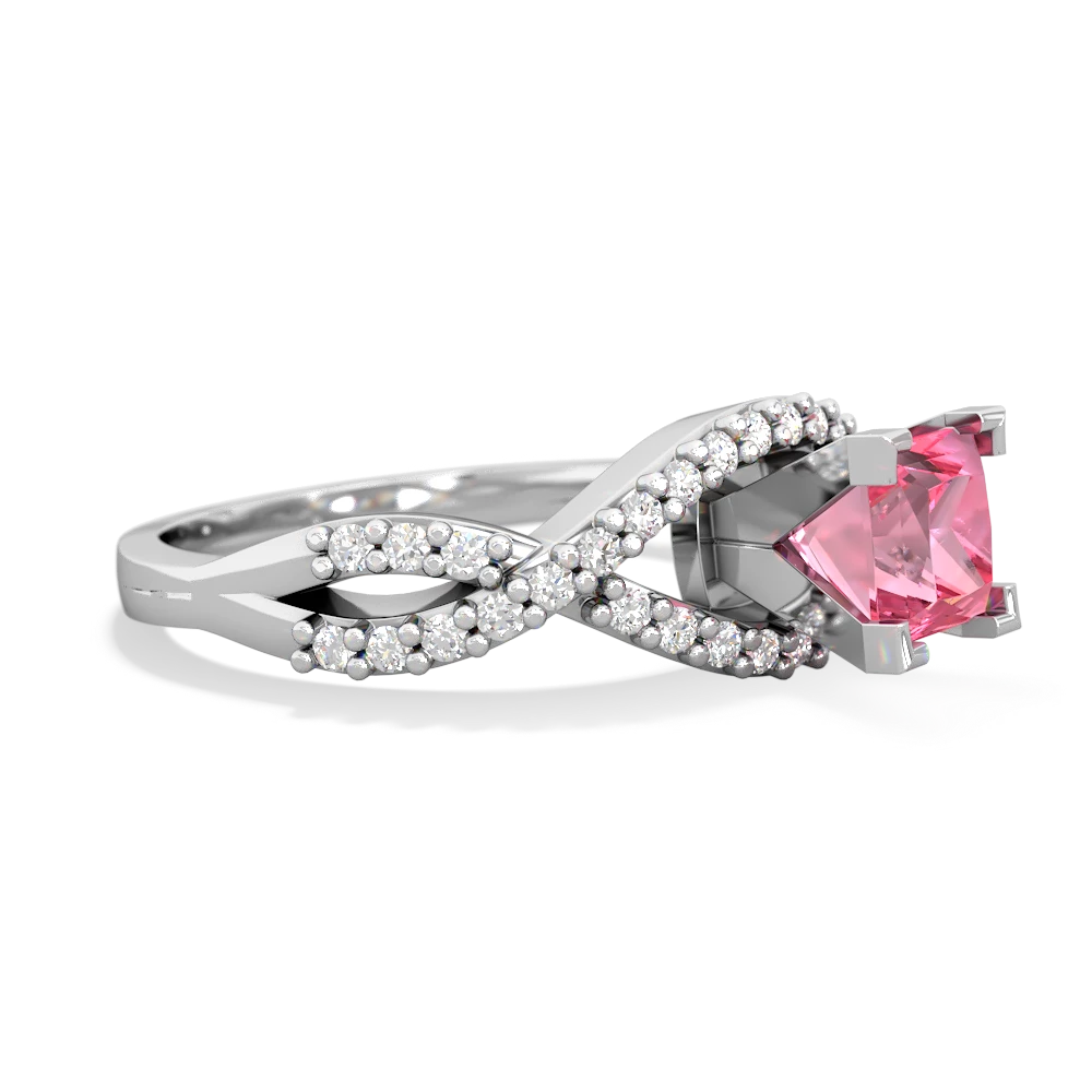 Lab Pink Sapphire Diamond Twist 5Mm Square Engagment  14K White Gold ring R26405SQ