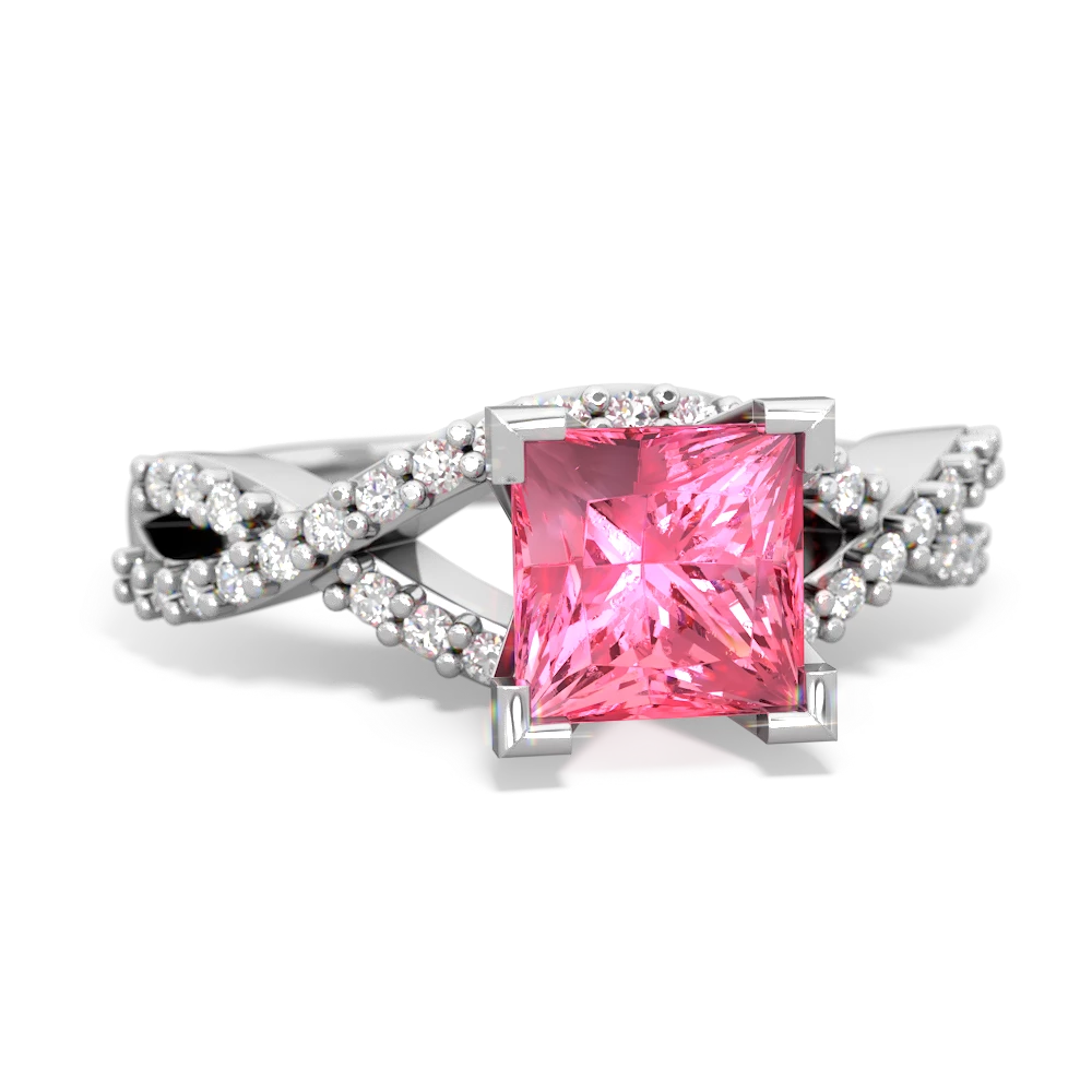 Lab Pink Sapphire Diamond Twist 6Mm Princess Engagment  14K White Gold ring R26406SQ