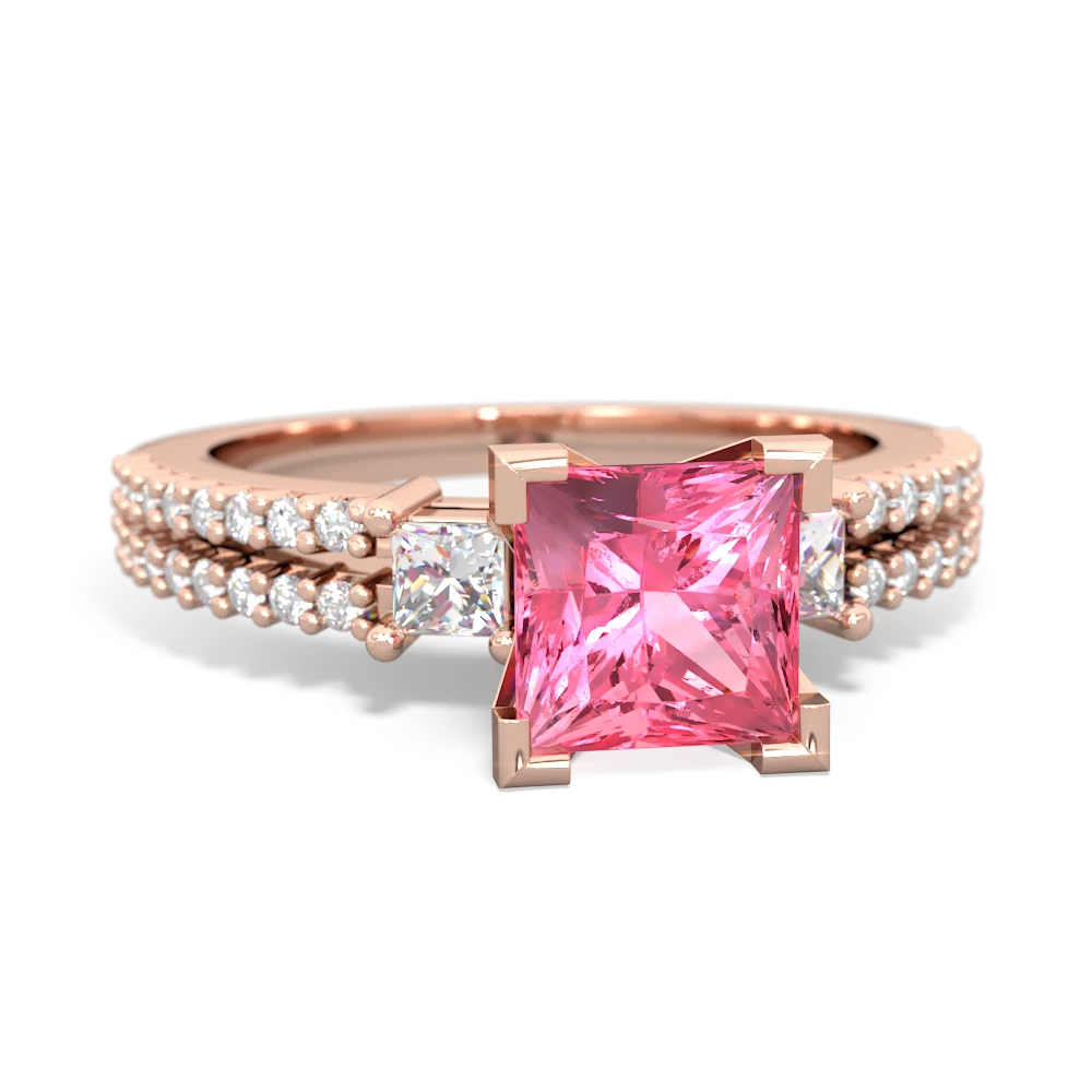 Lab Pink Sapphire Classic 6Mm Princess Engagement 14K Rose Gold ring R26436SQ