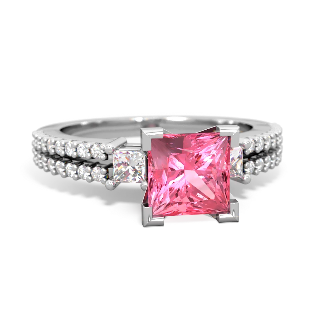 Lab Pink Sapphire Classic 6Mm Princess Engagement 14K White Gold ring R26436SQ