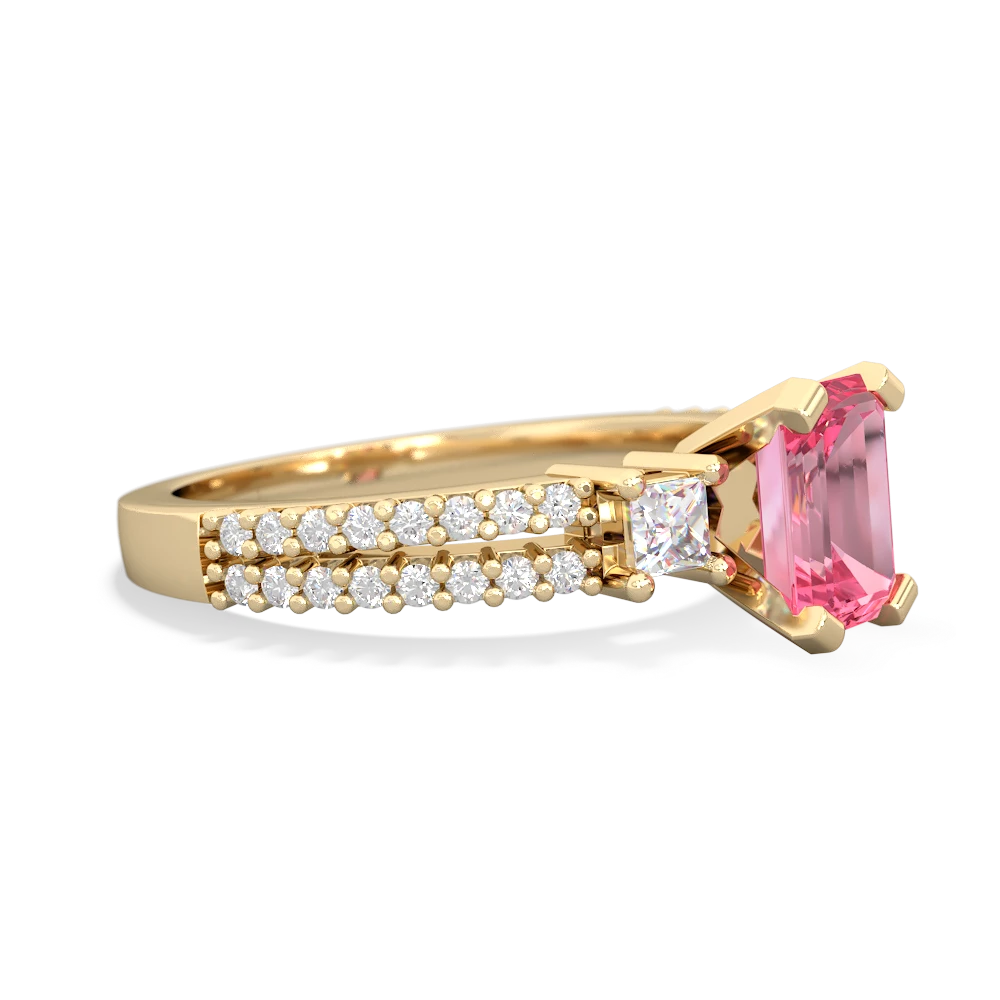 Lab Pink Sapphire Classic 7X5mm Emerald-Cut Engagement 14K Yellow Gold ring R26437EM