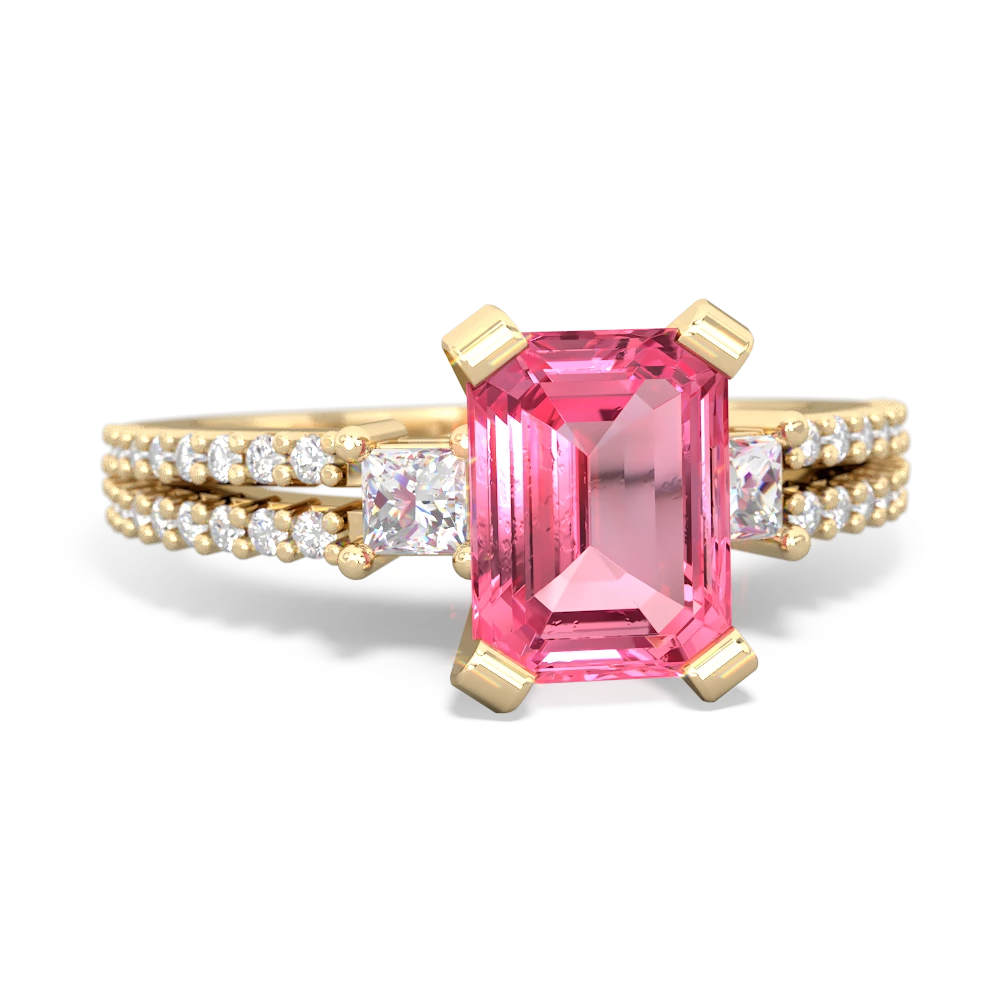 Lab Pink Sapphire Classic 8X6mm Emerald-Cut Engagement 14K Yellow Gold ring R26438EM