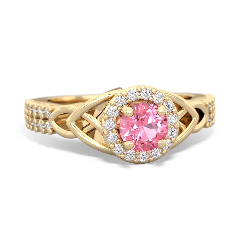 Lab Pink Sapphire Celtic Knot Halo 14K Yellow Gold ring R26445RH